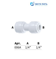 Прямой коннектор 1/4" под трубку х 1/4" под трубку 