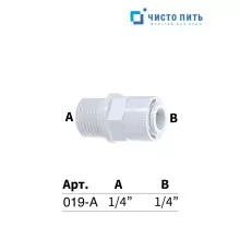 Фитинг прямой 1/4" под трубку - 1/4" резьба наружная